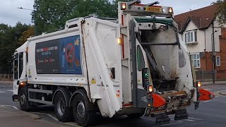 Brent Council Veolia Dennis olympus elite 6 empying refuse bins and flats 1100L bins [upl. by Nebuer]