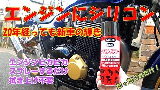 【モトブログ】シリコン洗車。クレのシリコンスプレーを使った超簡単な方法。普通は掛けないエンジン部にスプレー。CB1300SF 20年経っても新車のような輝き。 [upl. by Hitchcock]