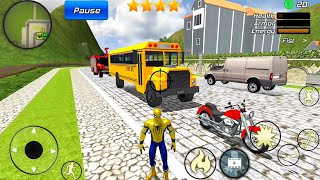 Spider Rope Hero Gangster Crime  School Bus and Motorbike at Vegas City  Android Gameplay [upl. by Alda]