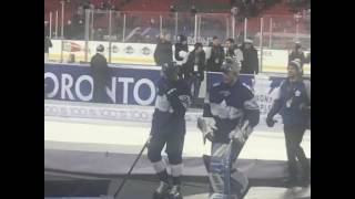 Auston Matthews amp Frederik Andersen leaving ice after warmup cent classic jan 1 17 [upl. by Channing]