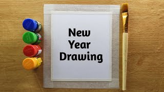 Easy new year drawing 2023 with watercolor  Happy New Year  easy painting  tutorial [upl. by Floria20]