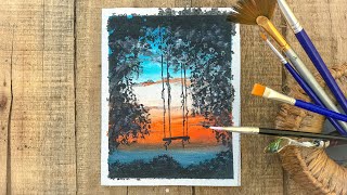 Easy Sunset Landscape Painting  Acrylic Painting Tutorial for Beginners [upl. by Hultin528]