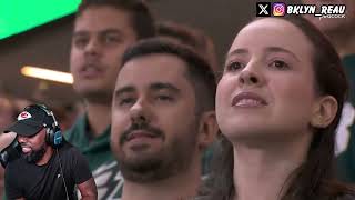 AMAZING Luisa Sonza Sings The Brazil National Anthem  PACKERS VS EAGLES NFL KICKOFF REACTION [upl. by Assylem]