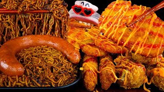 SUB│Kielbasa Black Bean Noodles amp Giant Cheese Sticks Chicken Hash Browns ASMR Mukbang Eating Show [upl. by Bail893]