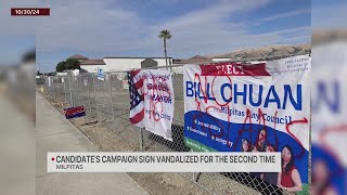 Milpitas candidates campaign sign vandalized for 2nd time [upl. by Pazia]