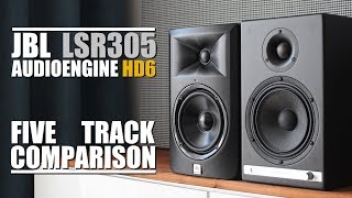 Audioengine HD6 vs JBL LSR305  5 Track Comparison [upl. by Yrred]