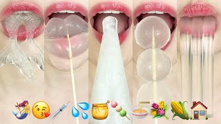 asmr CLEAR EMOJI FOOD JELLY 🧜‍♀️😘💉💦🍯🍡🍜💐🌽🏠 투명젤리 이모지 먹방 eating sounds [upl. by Schramke]