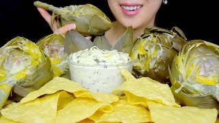 ASMR CHEESY ROASTED ARTICHOKES  ARTICHOKE AND SPINACH DIP  Eating Sounds No Talking  TracyN ASMR [upl. by Evvie]