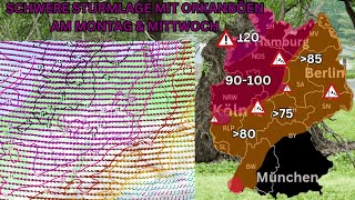 Sturm Update mit den Abendläufen 12er Sehen weiter Schwere Sturmlage mit Orkanböen bis 120kmh [upl. by Deborath]