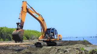 Excavator Working on The River Estuary Construction [upl. by Lynden461]