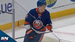 Islanders Simon Holmstrom Dekes Out Jacob Markstrom With Slick Stickwork [upl. by Atteuqaj]