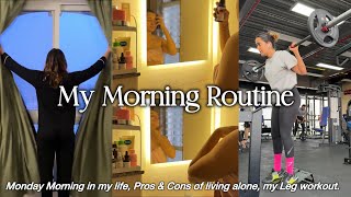 Realistic Morning Routine🌤️ Pros amp Cons of living alone 🫶🏻📖 Leg Day at the gym💥 [upl. by Amer210]