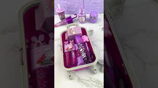 Packing Mini Suitcase with PURPLE Lip Balm Satisfying Video ASMR asmr 💜🍇☂️ [upl. by Giannini]