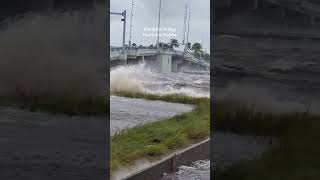 Matlacha Bridge  Hurricane Helene florida tropicalcyclone pineisland storm hurricane waves [upl. by Kcolttam]