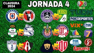 FECHAS HORARIOS Y CANALES PARA LA JORNADA 4 DE LA LIGA MX CLAUSURA 2024 [upl. by Pfeifer963]