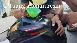 Tutorial menambal tangki motor new megapro dengan resin [upl. by Ahsatal]