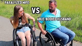 My husband spends a day in a wheelchair to see what its like to be paralyzed [upl. by Jempty]