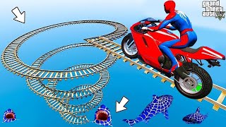 الأبطال الخارقين على القضبان دوامة قمع جسر  SPIDERMANon Motorcycle in Spiral Bridge Stunt Ride [upl. by Ahsla]