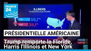 Présidentielle américaine  Trump remporte la Floride Harris lIllinois et New York • FRANCE 24 [upl. by Shimberg]