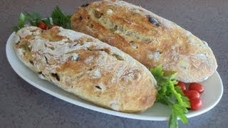 NoKnead Mediterranean Olive Bread Easy No Mixer No Yeast Proofing [upl. by Ysnat]