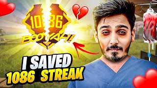 I Saved 1086 Winning Streak Of BIggest Youtuber 🧡 Garena Free Fire [upl. by Yrevi]