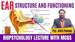 Structure and Functioning of Ear  Complete Biopsychology Lecture by Psychologist Amit Panwar [upl. by Anelej]