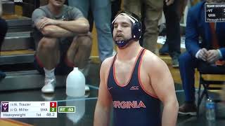 NCAA wrestling  heavyweight  MillerVirginia vs TraxlerVirginia Tech [upl. by Ormond]