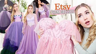 TRYING ON ETSY PROM DRESSES   most beautiful dresses ever [upl. by Victoir]