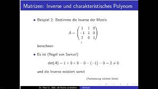 Matrizen Folge 58 Inverse Matrix aus charakteristischem Polynom berechnen Beispiel [upl. by Gil708]