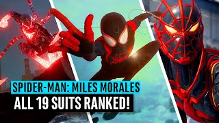 SpiderMan Miles Morales  ALL 19 suits ranked [upl. by Yrakcaz736]