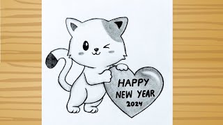 Happy New year Drawing  2024  New year 2024 drawing tutorial for beginners  Art video easy [upl. by Irolam]