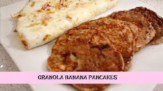 GRANOLA BANANA PANCAKES  Easy cuz were busy  Ep 3 [upl. by Arik]