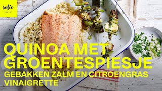 Fris quinoa recept met groentespiesjes gebakken zalm amp citroengras vinaigrette ​ Sofie Dumont [upl. by Walling764]