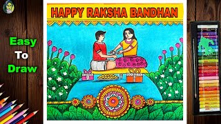 Raksha Bandhan Drawing Easy  How To Draw Brother And Sister Celebrated Raksha Bandhan Step By Step [upl. by Lucania190]