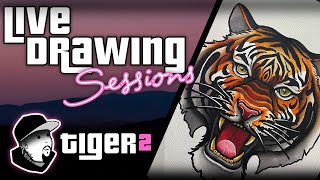 Drawing a TIGER Neo Traditional Tattoo Design Pt2  Live Drawing Sessions [upl. by Jeconiah136]