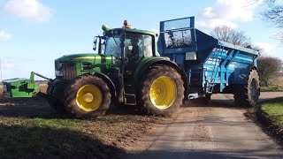 Muck Spreading with John Deere 7530 on Bunnings spreader [upl. by Ennayr]