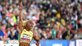 ShellyAnn FraserPryce MAKES HISTORY with 5th 100m World title championship record  NBC Sports [upl. by Aicilat173]