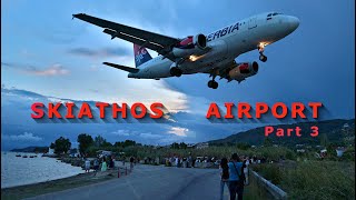 Skiathos Airport in the evening lights Low landings and takeoffs of aircrafts [upl. by Llednek]