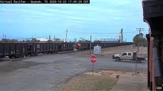 first train in quanah texas Bnsf sd70mac and es44ac cargo is gondola [upl. by Byrann]