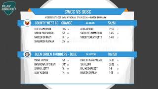 Melbourne Cricket AssociationWestOne DayDiv BRd10CountyWestCCOrange vs GlenOrdenThundersBlue [upl. by Madelena]