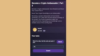 Become a Crypto Ambassador  Part 4  TAPSWAP Video Code  Tapswap Code [upl. by Fredra]