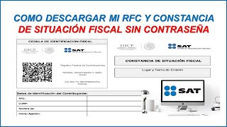 COMO DESCARGAR MI RFC Y CONSTANCIA DE SITUACIÓN FISCAL SIN CONTRASEÑA 2024 [upl. by Eldwin]