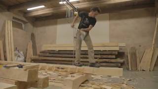 French carpenter Mourad Manesse hewing axe skills [upl. by Ahsoek]