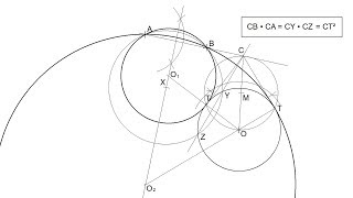Circunferencias tangentes a otra pasando por 2 puntos Potencia CPP Apolonio [upl. by Eylhsa826]