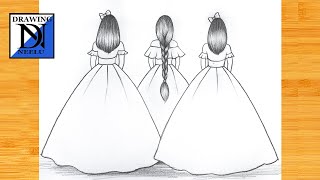 How to draw a three Girl best friend  Very easy sketch for beginner  Girl Friendship drawing [upl. by Mccormick]