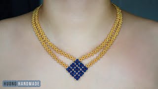 Easy to make beaded necklace with only seed beads and bicone beads for beginners [upl. by Lrig]