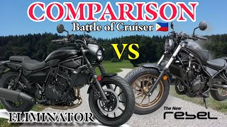 2024 Kawasaki Eliminator 450 VS Honda Rebel 500 Full Detailed Specs and Features Price Installment [upl. by Nomelihp]