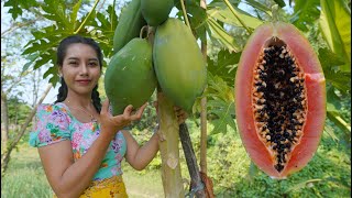 Papaya salad with pork crispy cook recipe in my countryside  Polin lifestyle [upl. by Ejrog416]