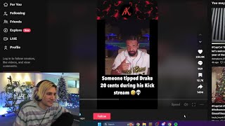 xQc reacts to someone tipping Drake 20 Cents [upl. by Hammock]