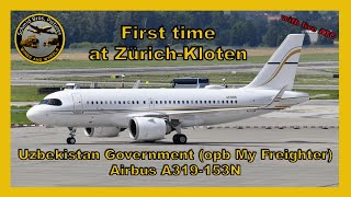 Uzbkekistan Government opf My Freighter Airbus A319N at ZurichKloten with live ATC [upl. by Carbrey]